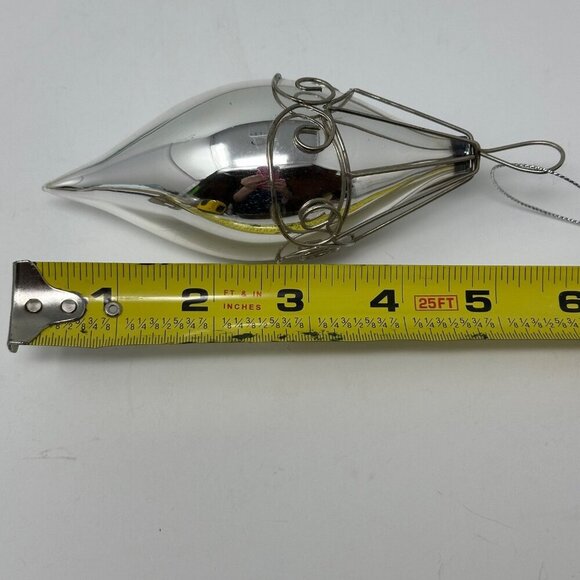 Vintage Silver Blown Glass Teardrop Christmas Ornament Wire Cage Mercury Finish - Picture 10 of 16